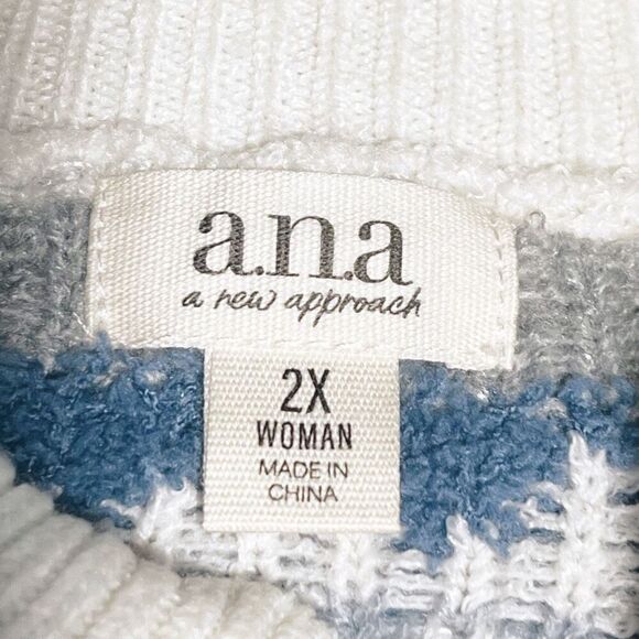 a.n.a Whisper Pattern Sweater Ivory Blue Knit Pullover Mock Neck 2X NWT - Picture 10 of 11